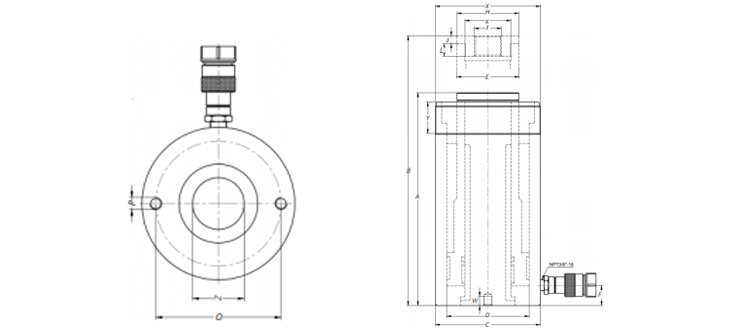 單作用中空液壓千斤頂尺寸圖 單作用中空液壓千斤頂尺寸圖