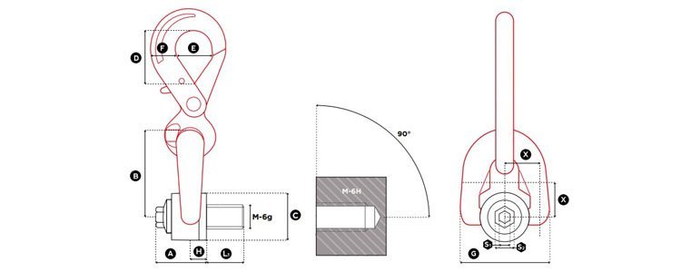 DSH+C型盧森堡旋轉(zhuǎn)吊環(huán)尺寸圖