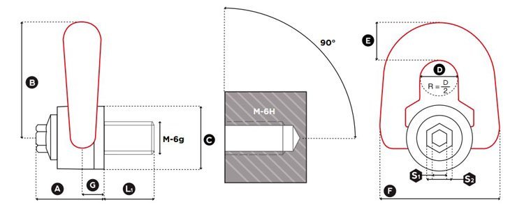 DSP+C型盧森堡旋轉吊環尺寸圖