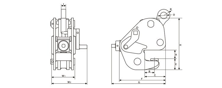GNE橫吊無傷鋼板起重鉗尺寸圖